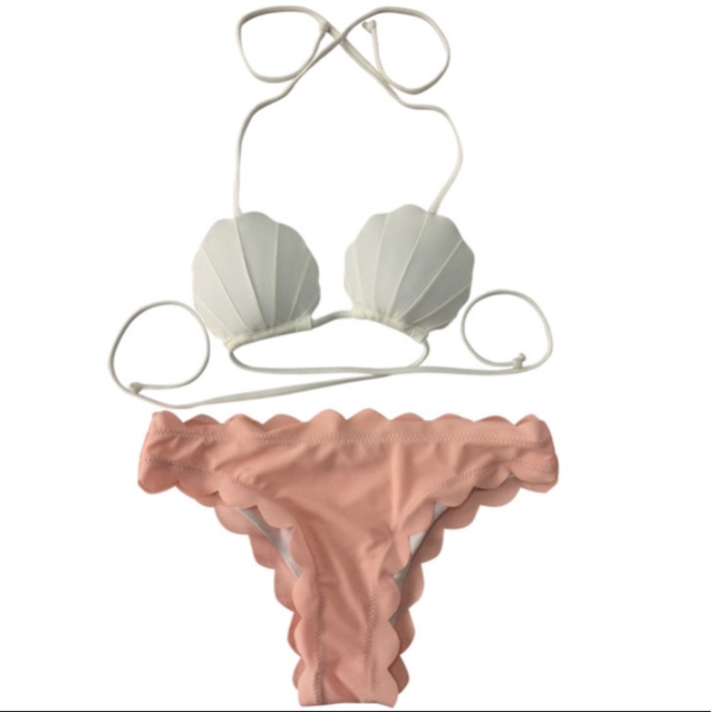 Two Pice Pink &. White Mermaid Bikini